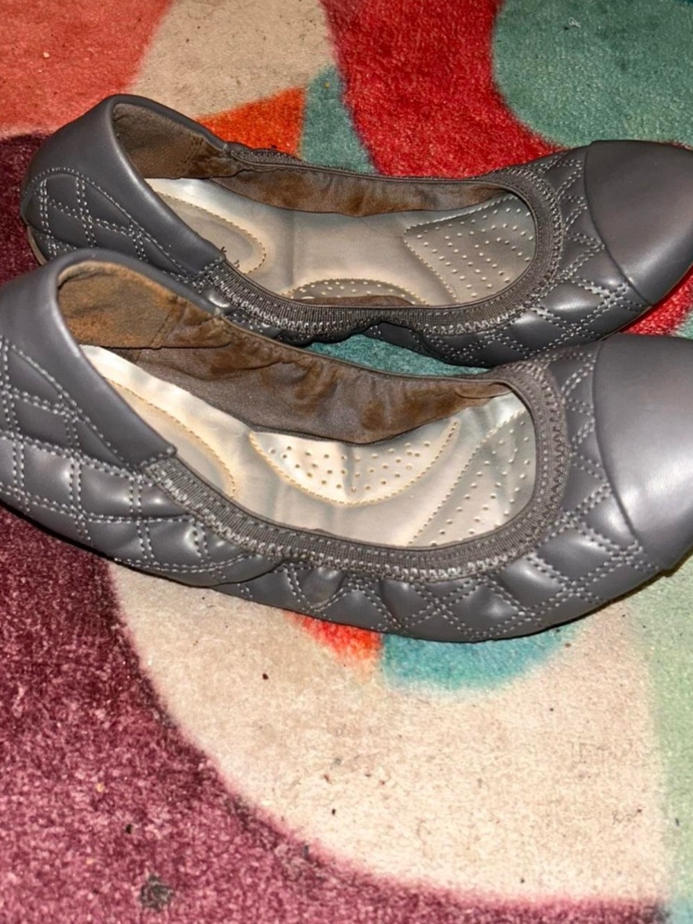Women's Quilted Gray Ballet Flats - Picture 5 of 5